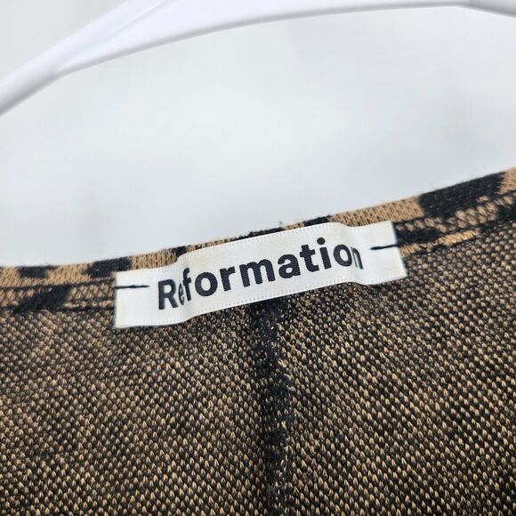 Reformation Sweater Dress Tan Black Cheetah Leopard Long Sleeve Fit & Flare Sz S - Picture 4 of 6